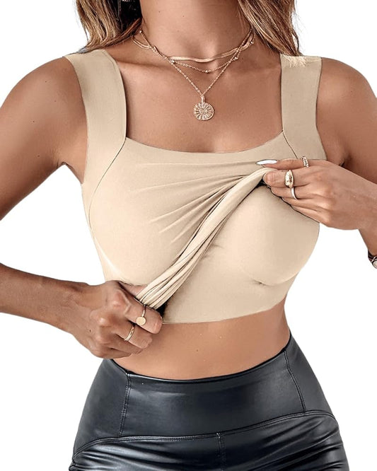 Womens U Neck Shapewear Built-in Bra Tank High Strechy Sleeveless Slim Fit Tops Camisole Workout Tops
